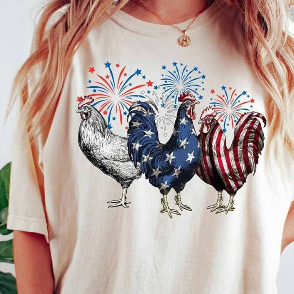 Funny 4th of July T-Shirt, Chicken T-Shirt, Independence Day Tee, USA Flag Shirt